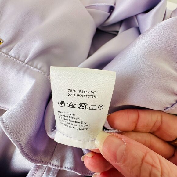 Nanushka Lilac Siwa Tech Satin Wrap Dress Asymmetrica V-Neck Concealed Snap S - Picture 11 of 16